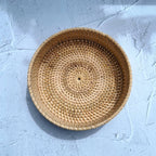 Small Natural Round Rattan Tray, Plaited Decorative Tray