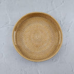Handmade Natural Beige Rattan Tray with Insert Handles – Versatile Round Trays for Any Occasion – Available in 3 Sizes
