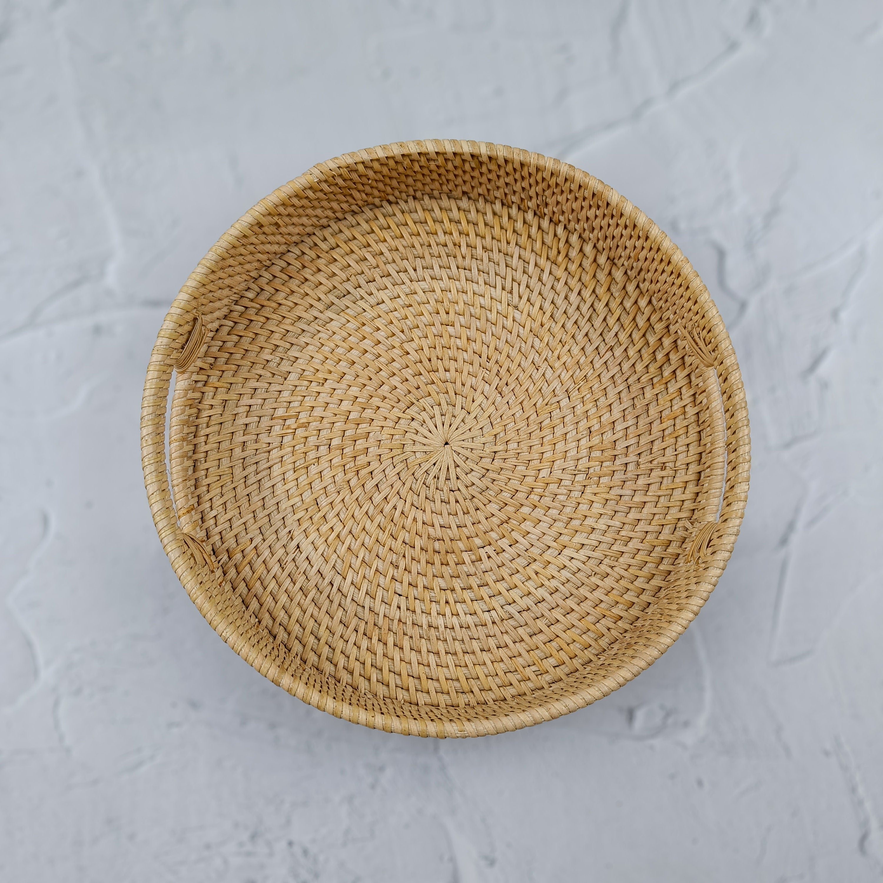 Handmade Natural Beige Rattan Tray with Insert Handles – Versatile Round Trays for Any Occasion – Available in 3 Sizes