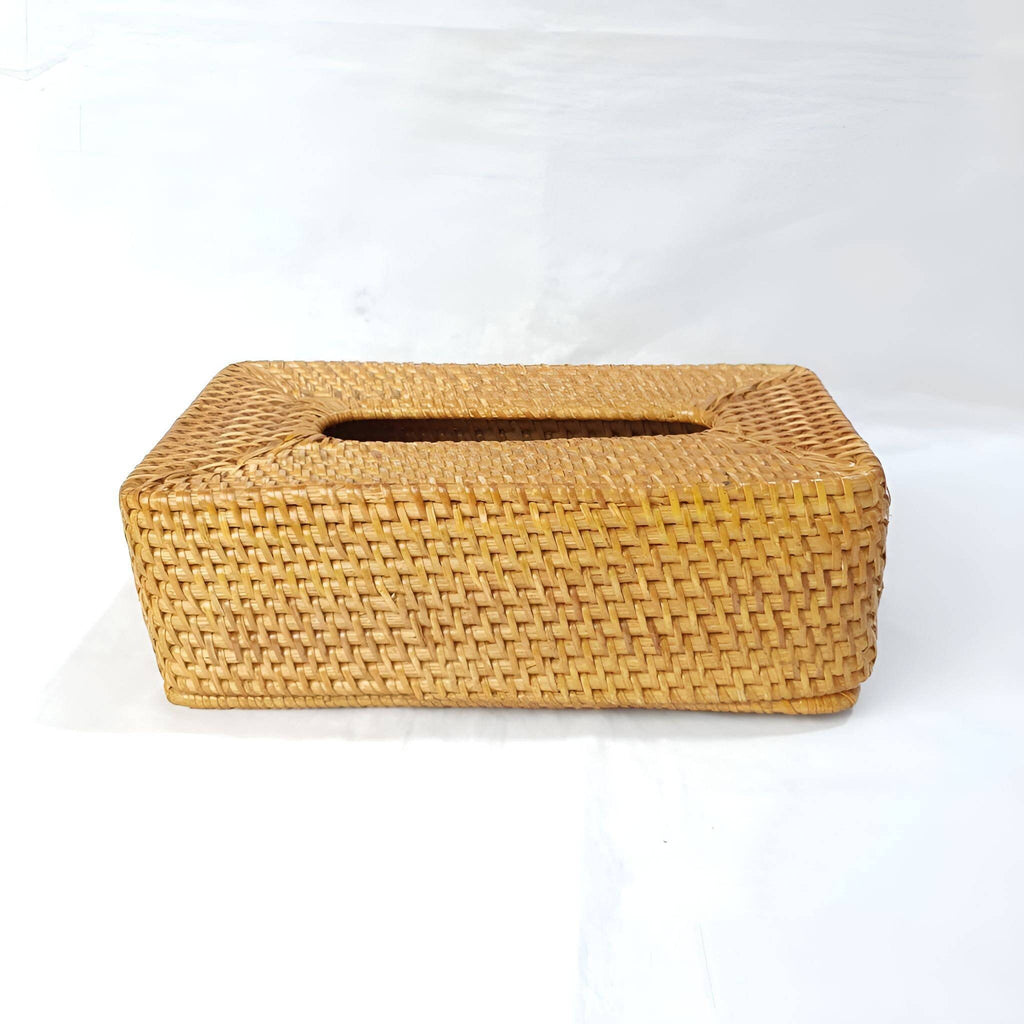 Rattan Tissue Box With Bottom Lid, Bohemian Decor