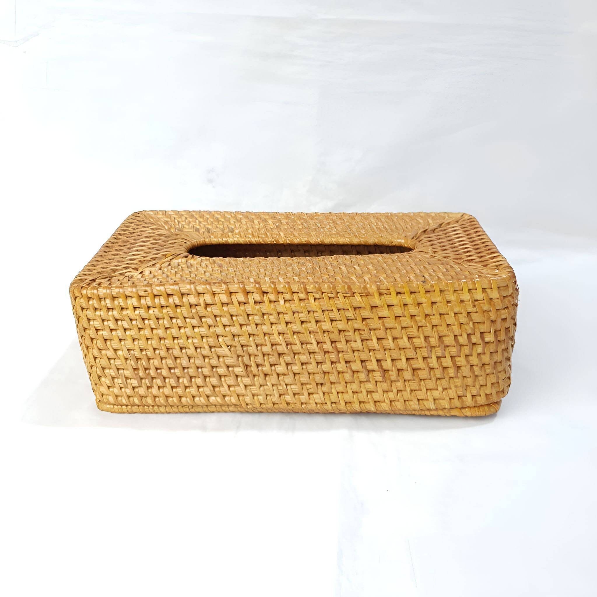 Rattan Tissue Box With Bottom Lid, Bohemian Decor