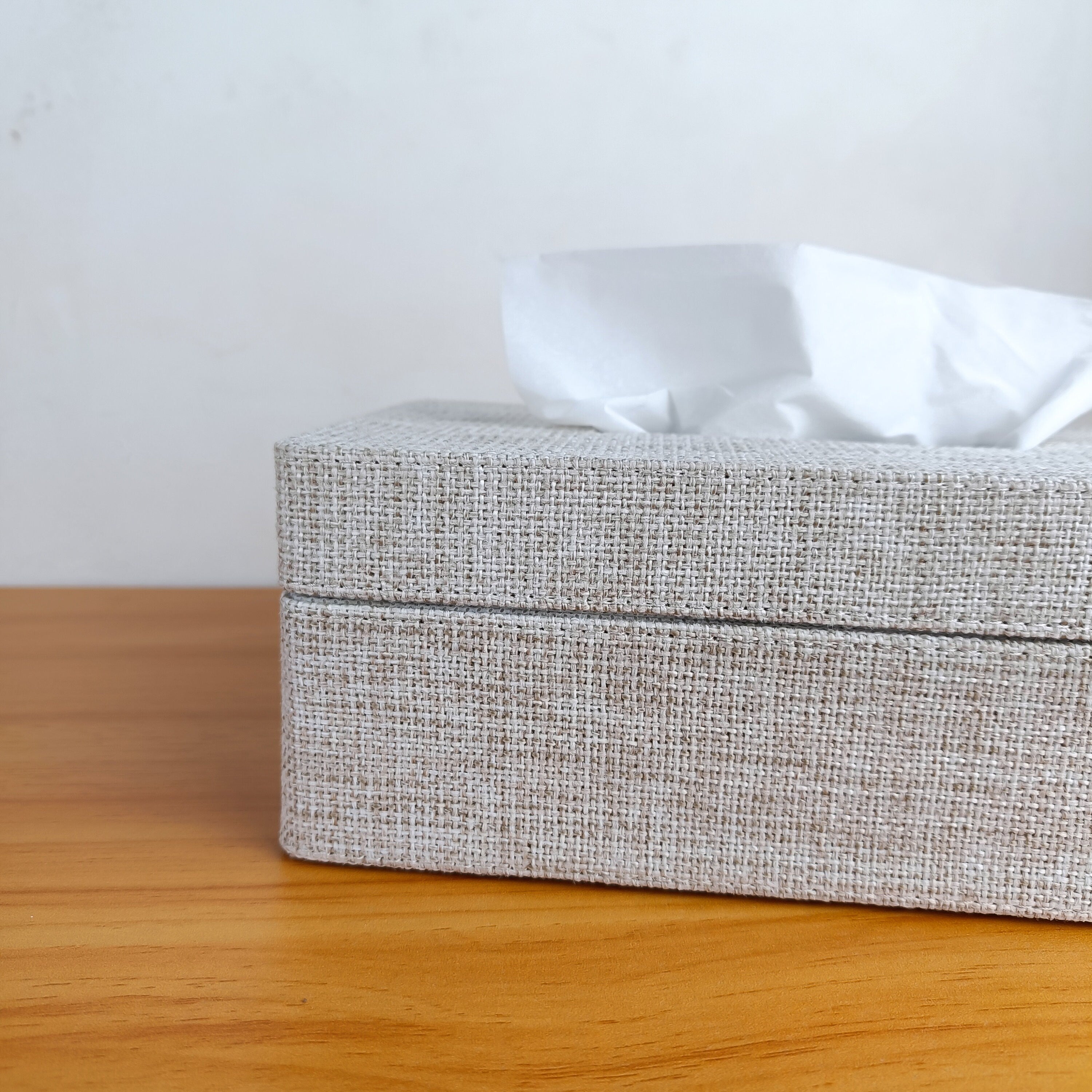 Grey Jute Tissue Box Cover, Natural Boho Tissue Box for Table Decor