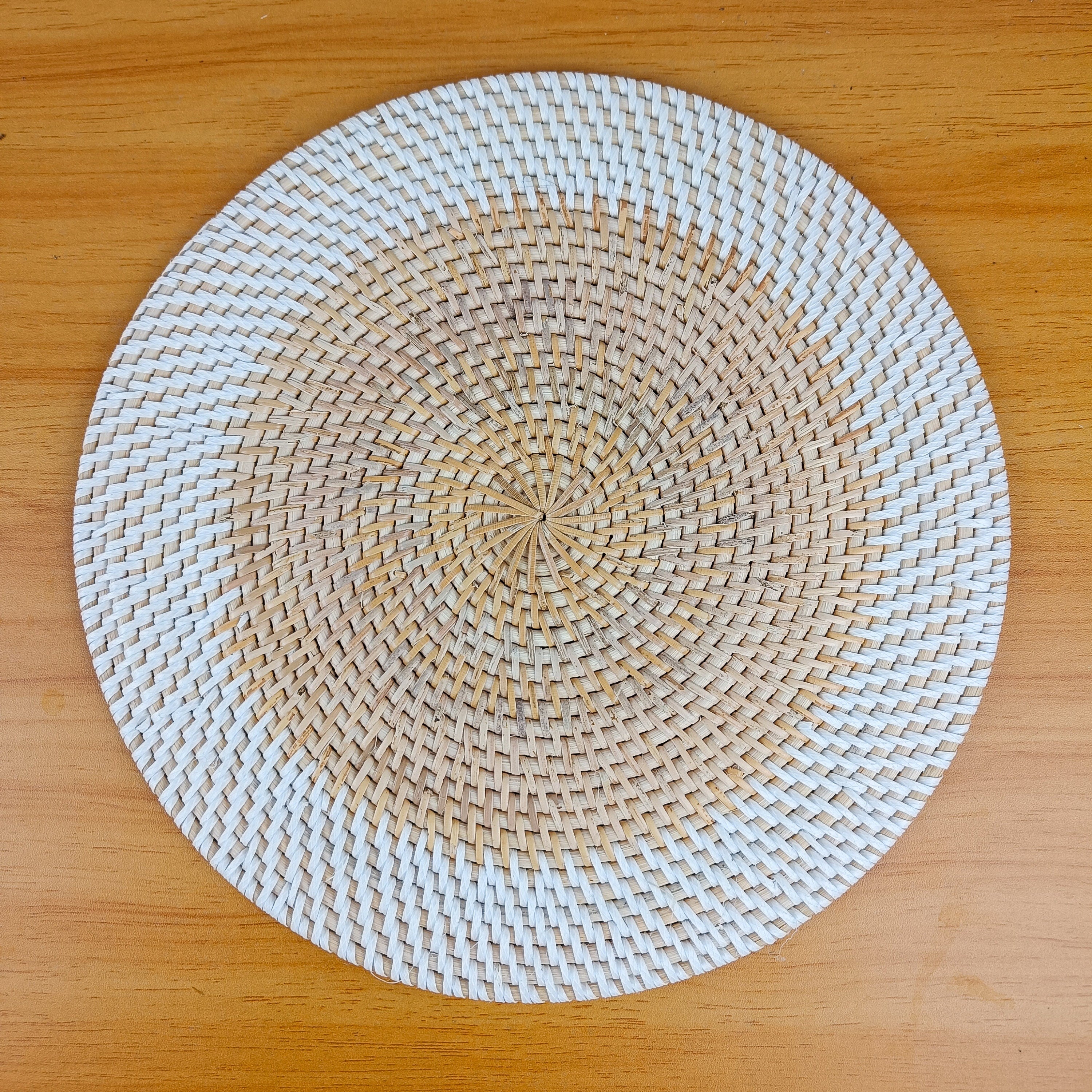 Handwoven Two Tone Round Rattan Placemats | Bohemian Table Setting | Farmhouse Style