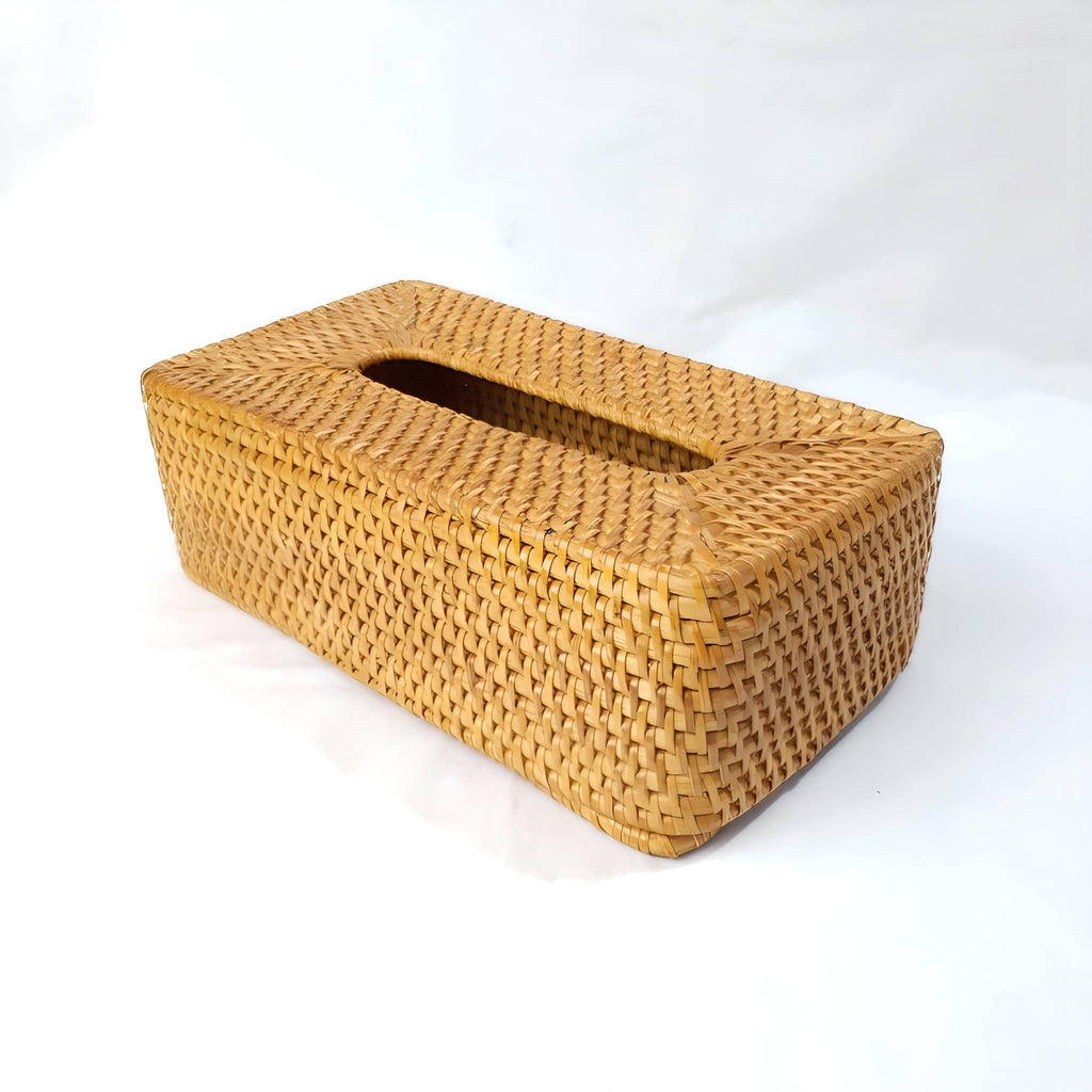 Rattan Tissue Box With Bottom Lid, Bohemian Decor