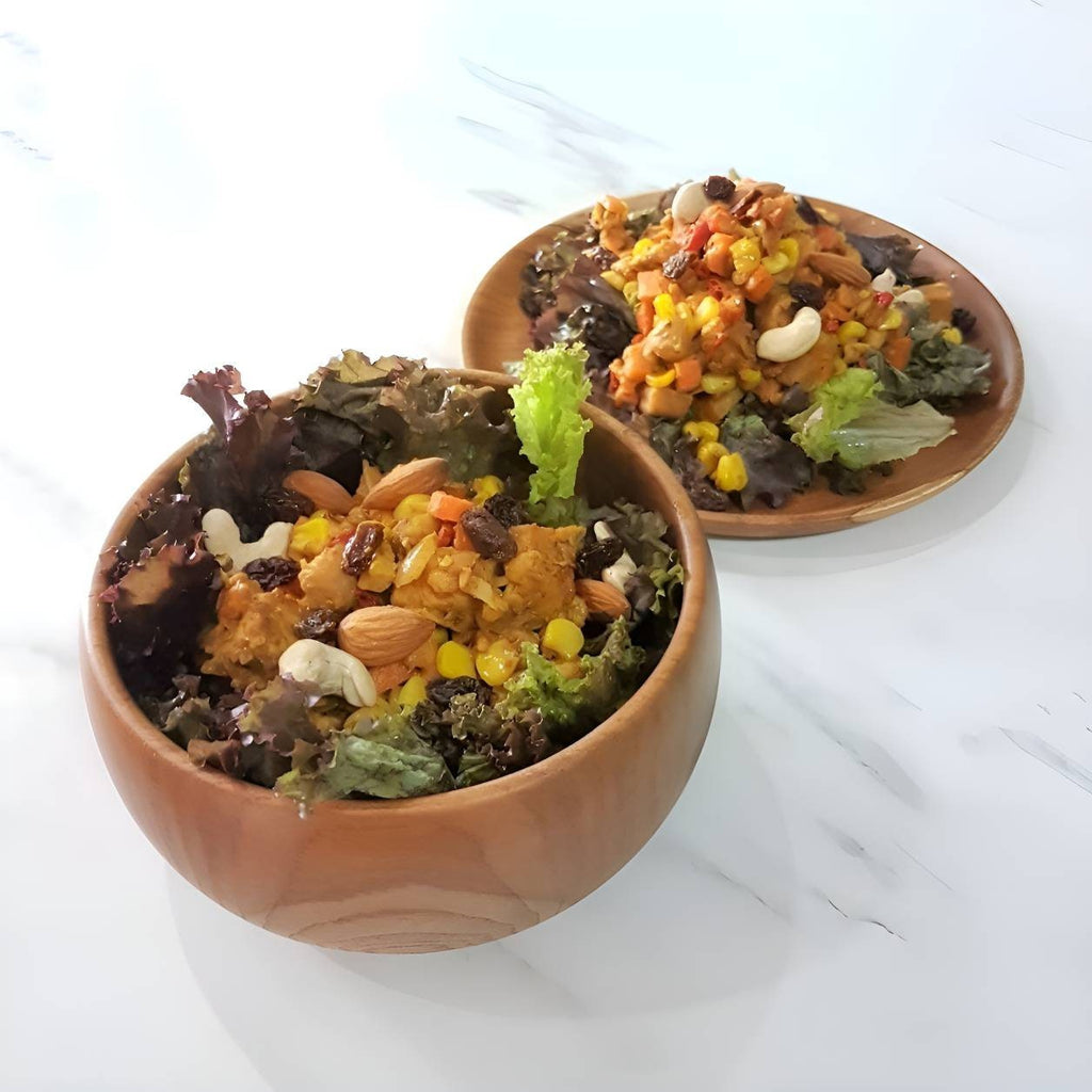 Wooden Bowl, Teak Wood Salad Bowl, Ramen Bowl, Dining Room Table Centerpieces