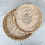 White Woven Round Rattan Tray, Coffee Table Tray, Round Boho Serving Tray for Table, Straw Serving Tray