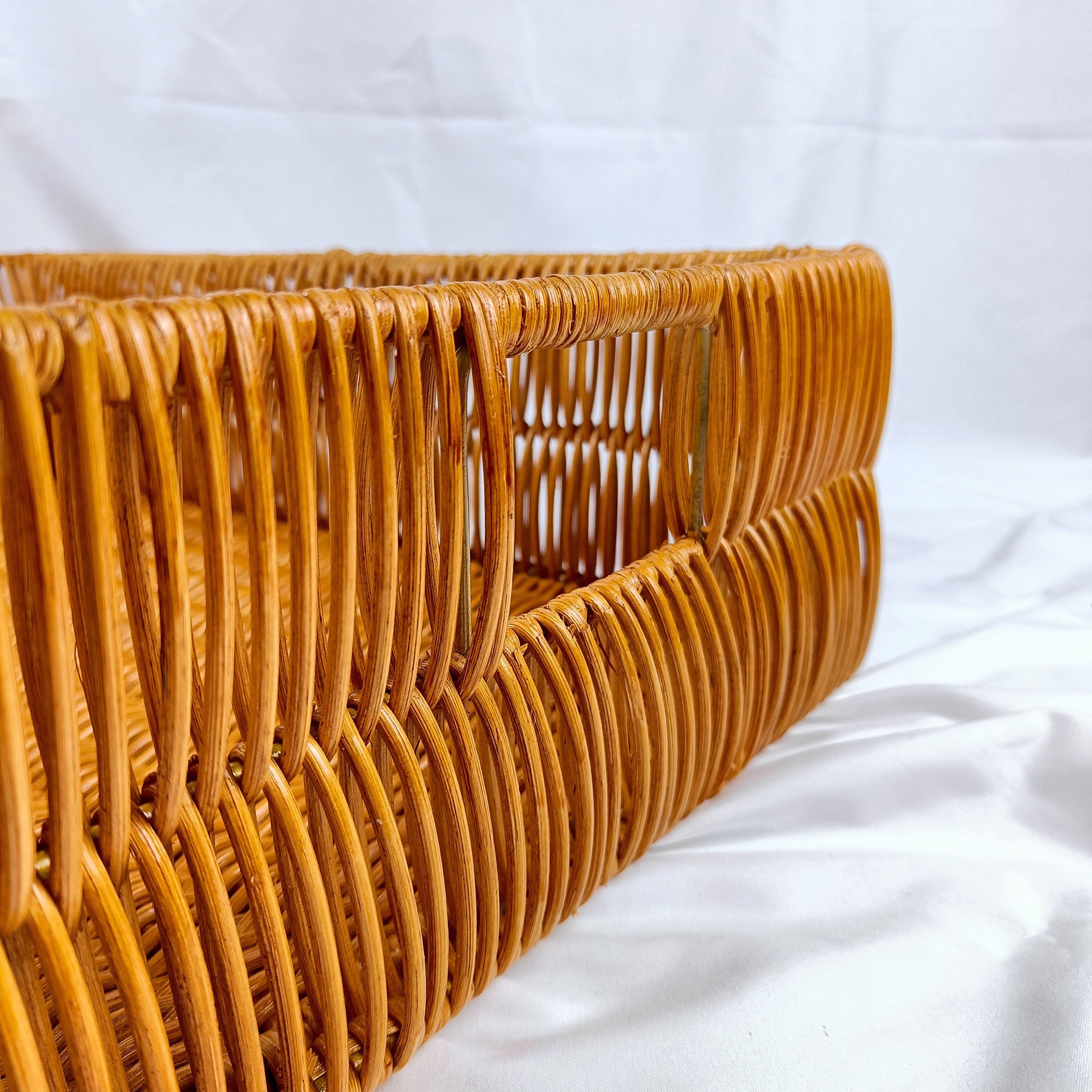 Handwoven Rattan Storage Solution with Iron Frame and Insert Handle, Wicker Shelf Basket