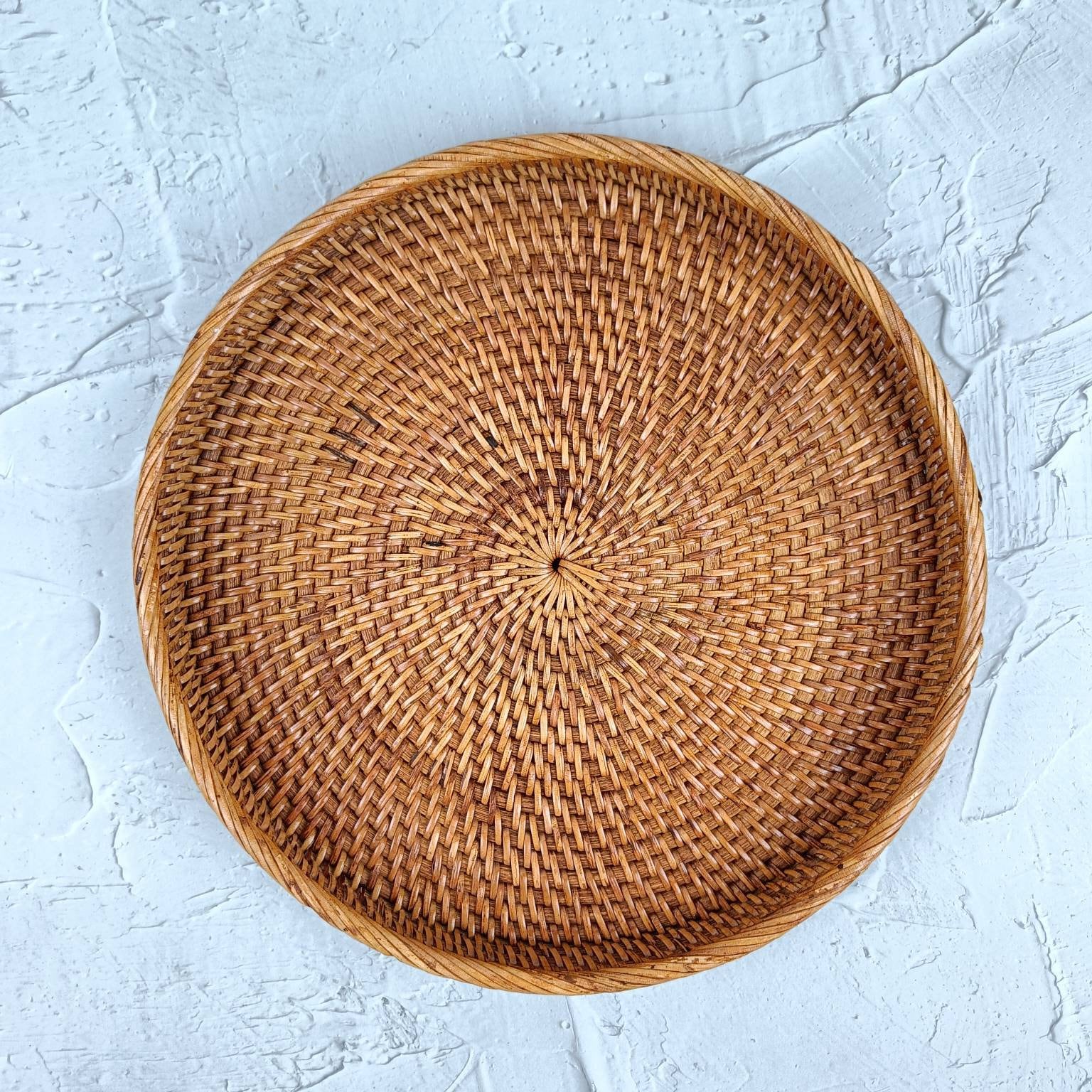 Woven Round Rattan Tray, Boho Tray, Small Round Basket, Wicker Decorative Tray