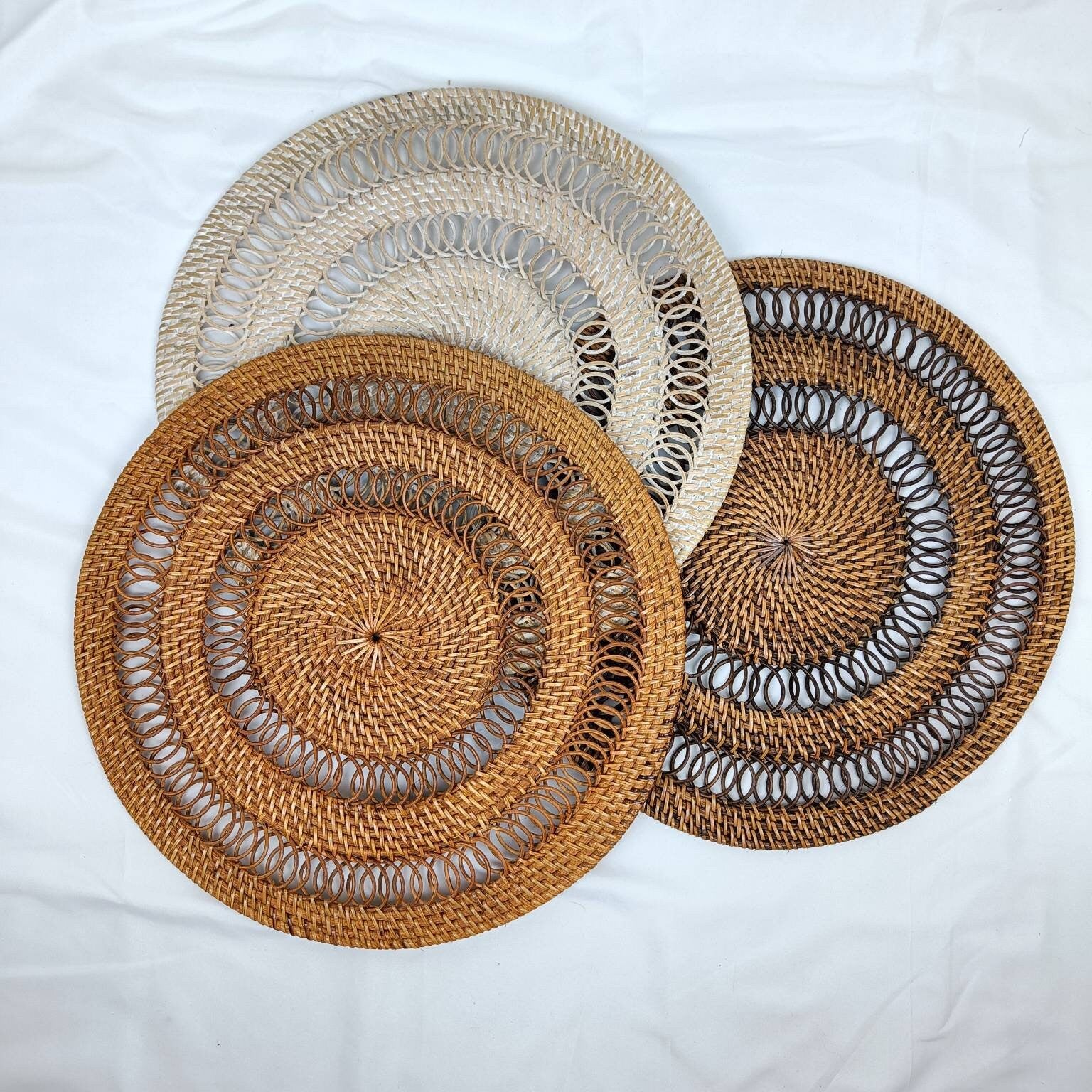 SWIRL Rattan Placemats, Boho Table Decor and Hanging Wall Decoration, Vintage Home Decor