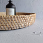 White Woven Round Rattan Tray, Coffee Table Tray, Round Boho Serving Tray for Table, Straw Serving Tray
