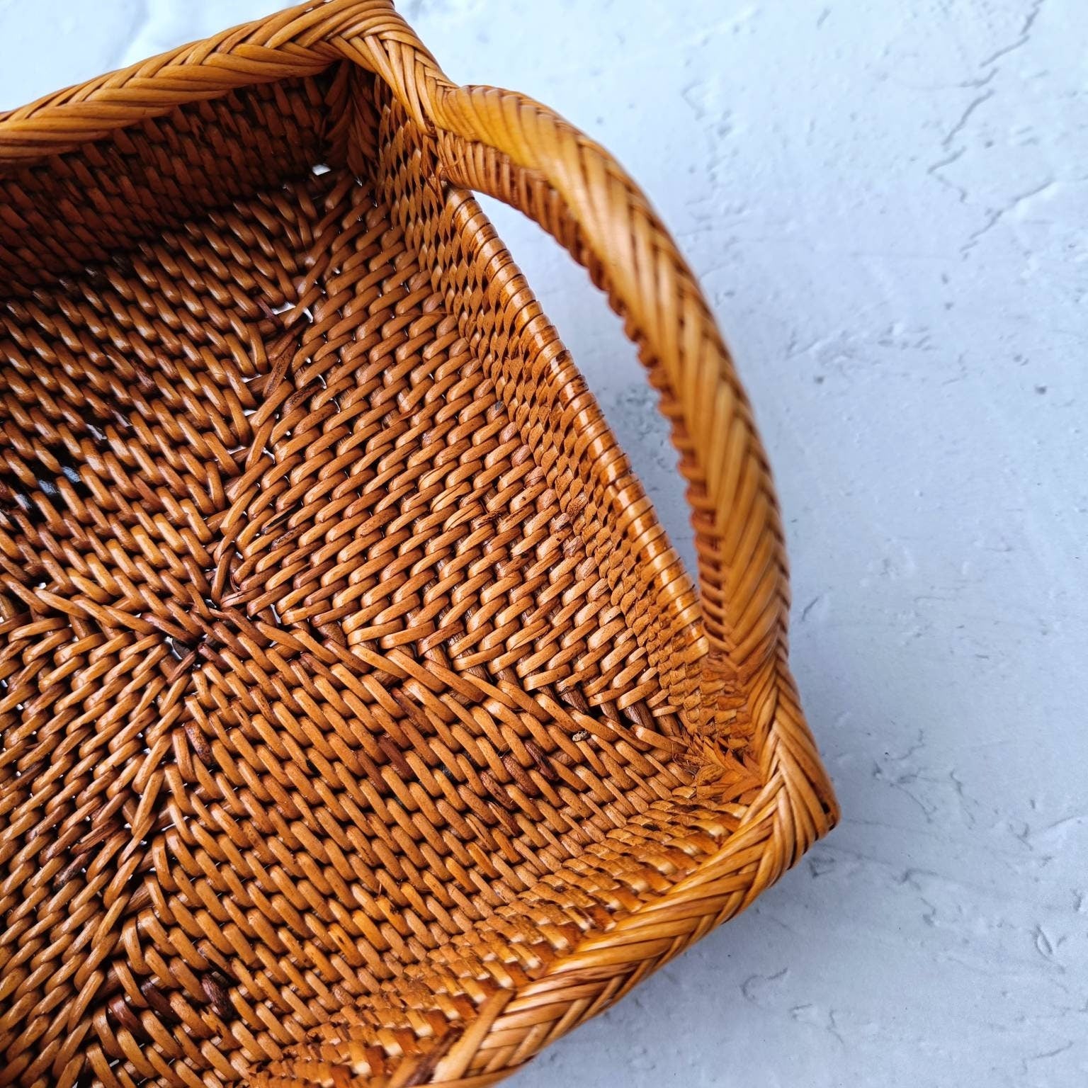 Vintage Mini Square Rattan Tray, Decorative trays, Jewellery Tray, Woven Straw Perfume Tray