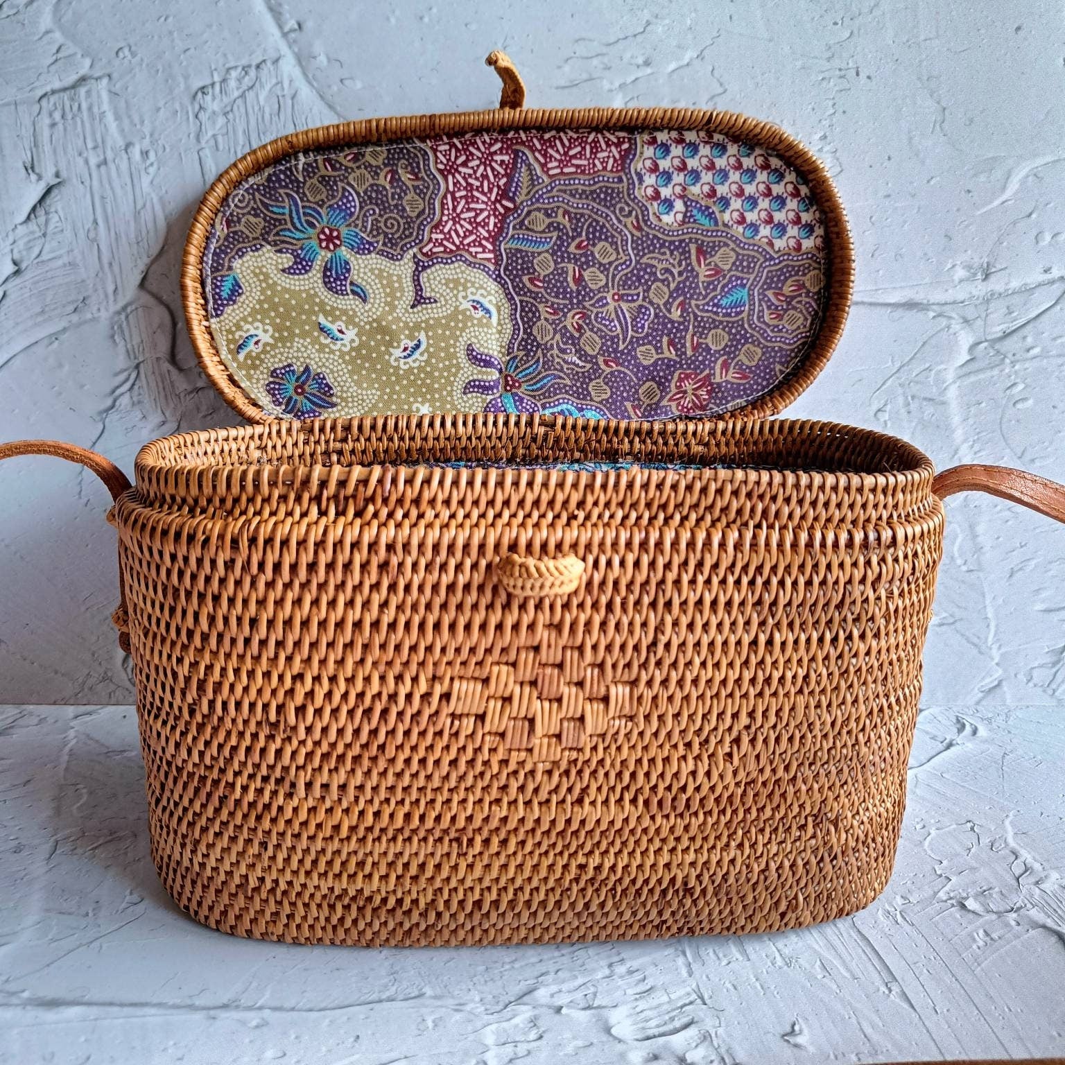 Handmade Bali Oval Rattan Bag With Leather Strap | Ata Bag | Straw Woven Bag | Bohemian Crossbody Bag