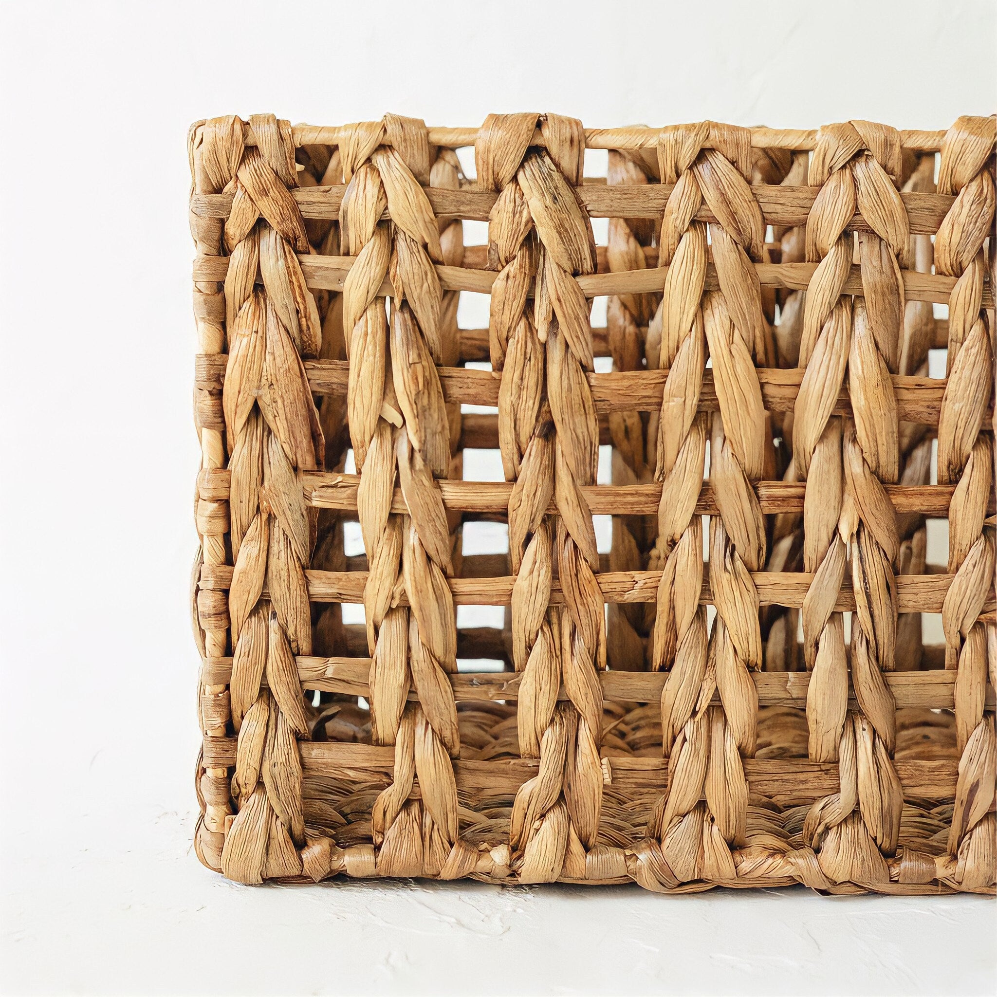 Water Hyacinth Rectangular Storage Box, Natural Boho Home Decor, Straw Organizer Box