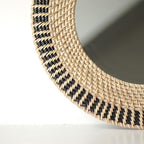 Dual Tone Round Rattan Mirror, Boho Natural Wall Decor