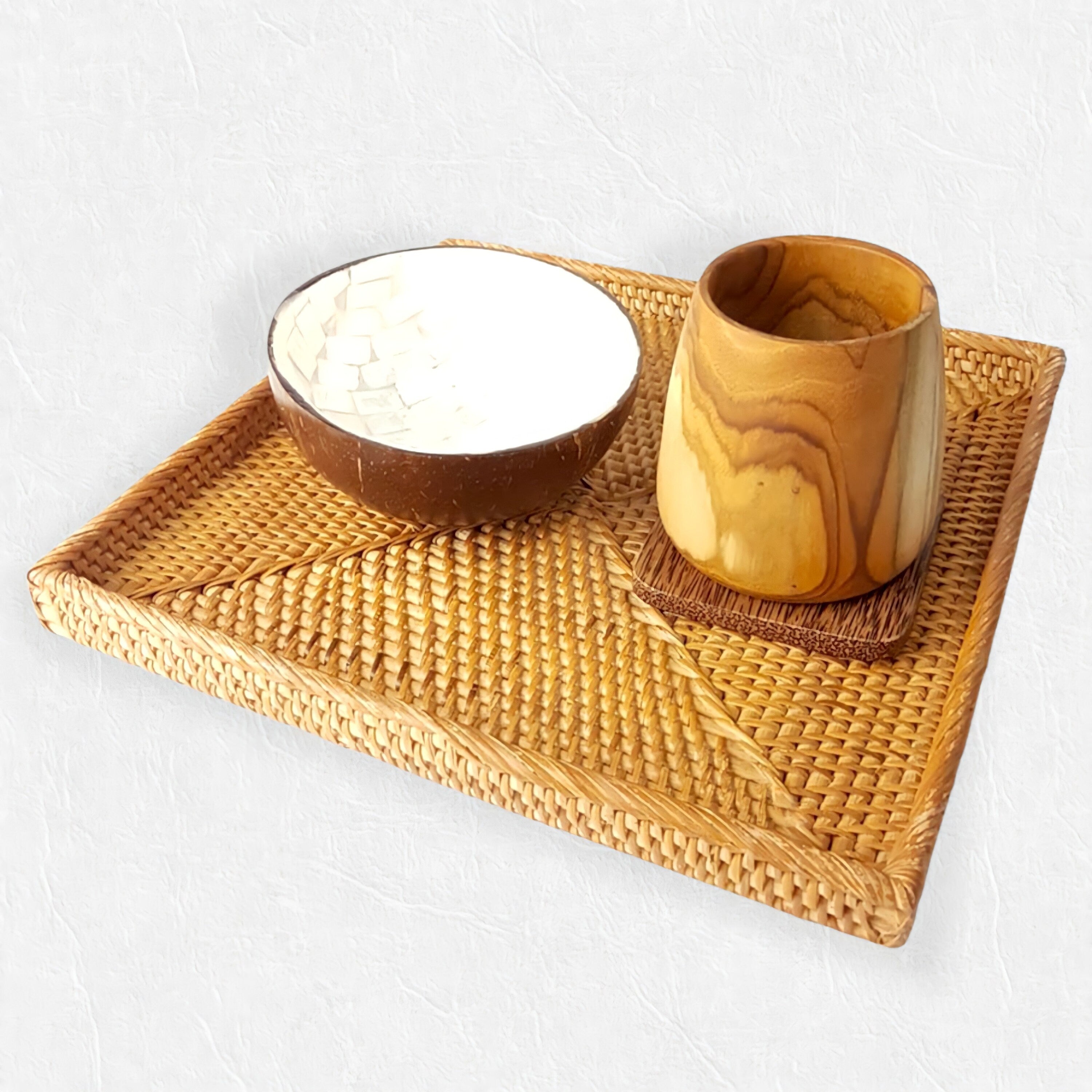 Handcrafted Rattan Square Tray | Straw Serving Tray | Bohemian Decorative Tray for Table Decor | Perfume Tray