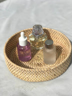 Small Natural Round Rattan Tray, Plaited Decorative Tray