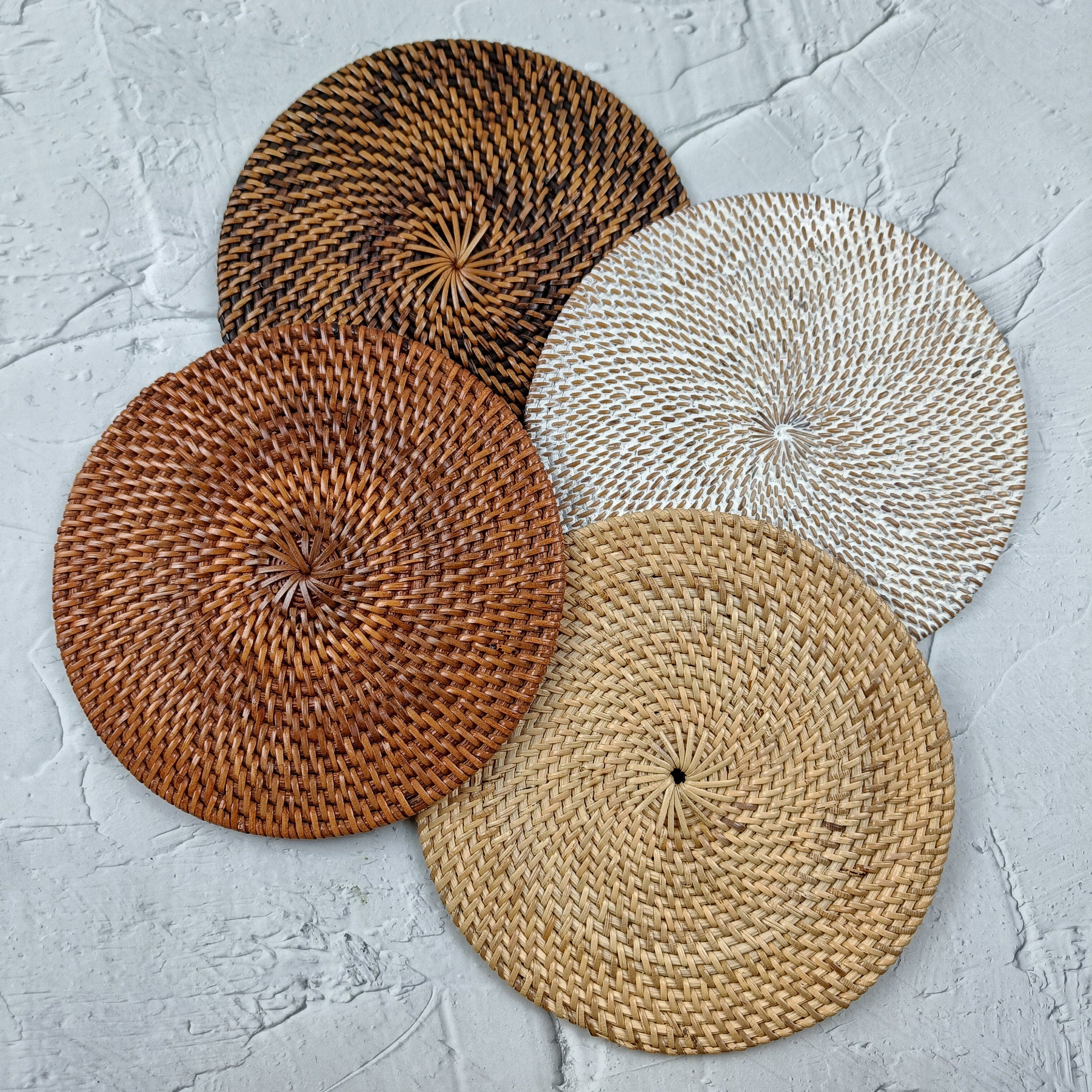 Handcrafted Round Rattan Placemats, Rattan Coaster, Straw Serving Placemats, Farmhouse Decoration, Boho Table Decor - 4 Colors Option