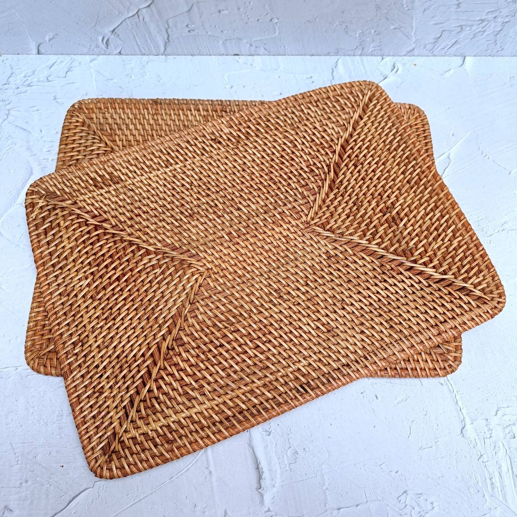 Set of 4 Rectangular Rattan Placemats, Farmhouse Decoration, Boho Table Decor