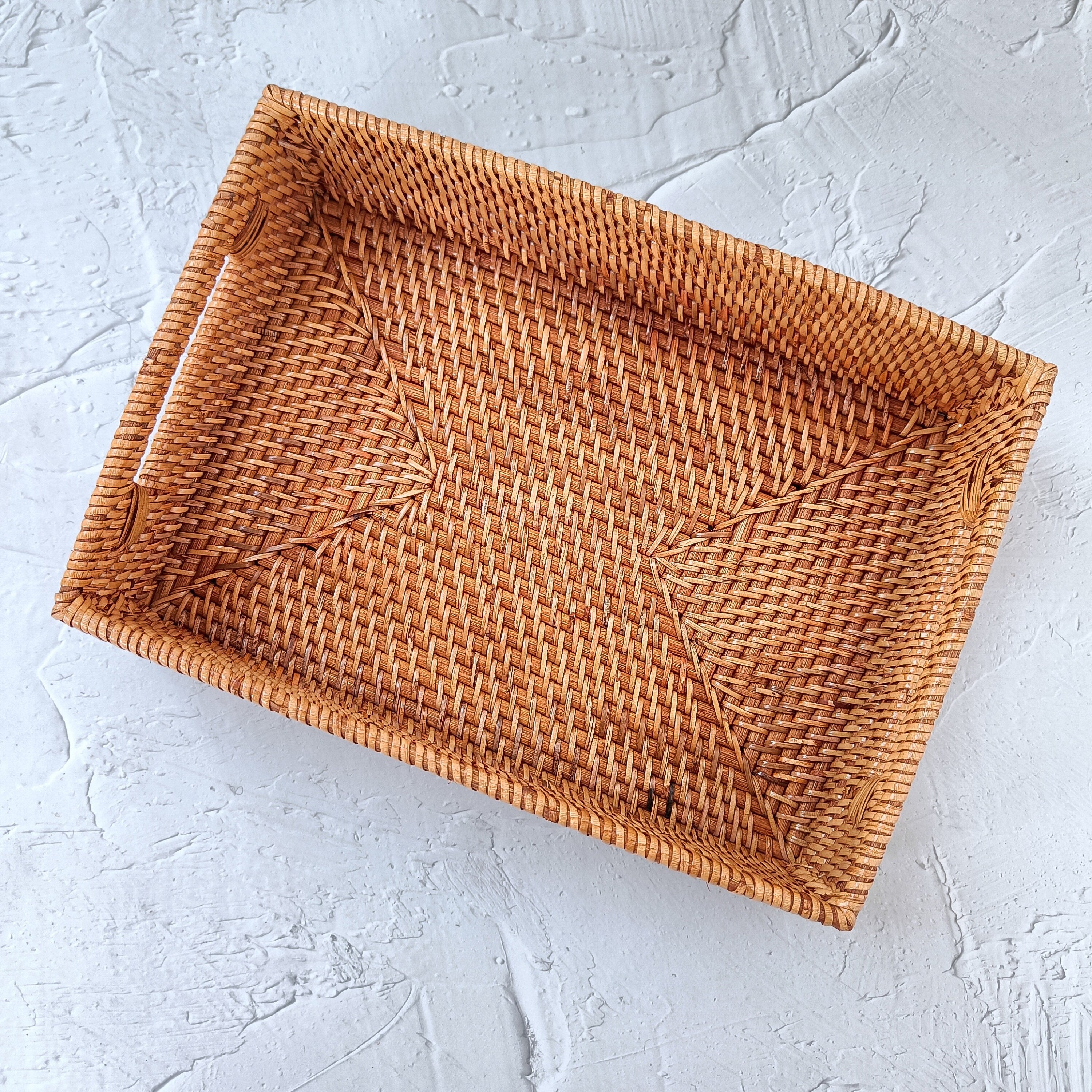 Woven Rattan Rectangle Storage Box, Rattan Tray, Straw Square Tray, Boho Natural Decorative Basket