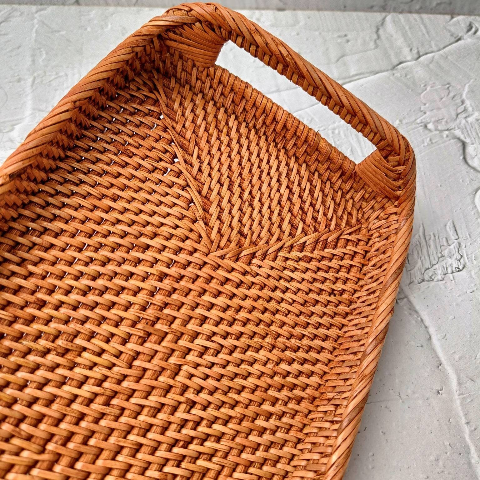 Vintage-Style Brown Rectangular Rattan Tray - Great for Perfumes, Serving, Bedroom, and Coffee Tables
