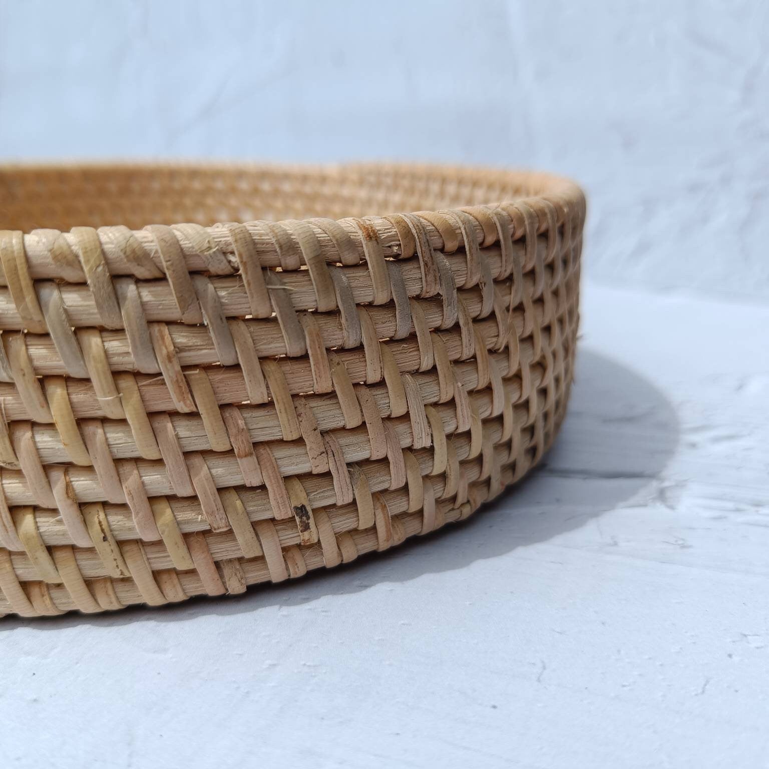 Small Natural Round Rattan Tray, Plaited Decorative Tray