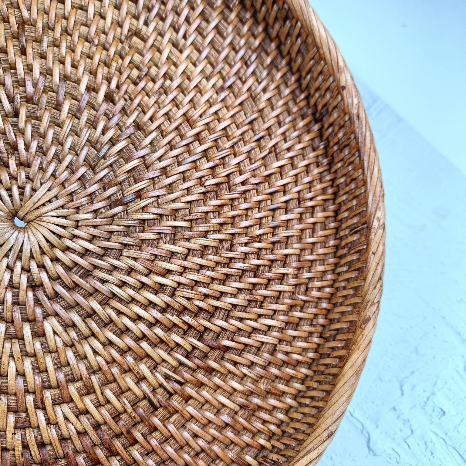 Woven Round Rattan Tray, Boho Tray, Small Round Basket, Wicker Decorative Tray