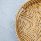 Handmade Natural Beige Rattan Tray with Insert Handles – Versatile Round Trays for Any Occasion – Available in 3 Sizes