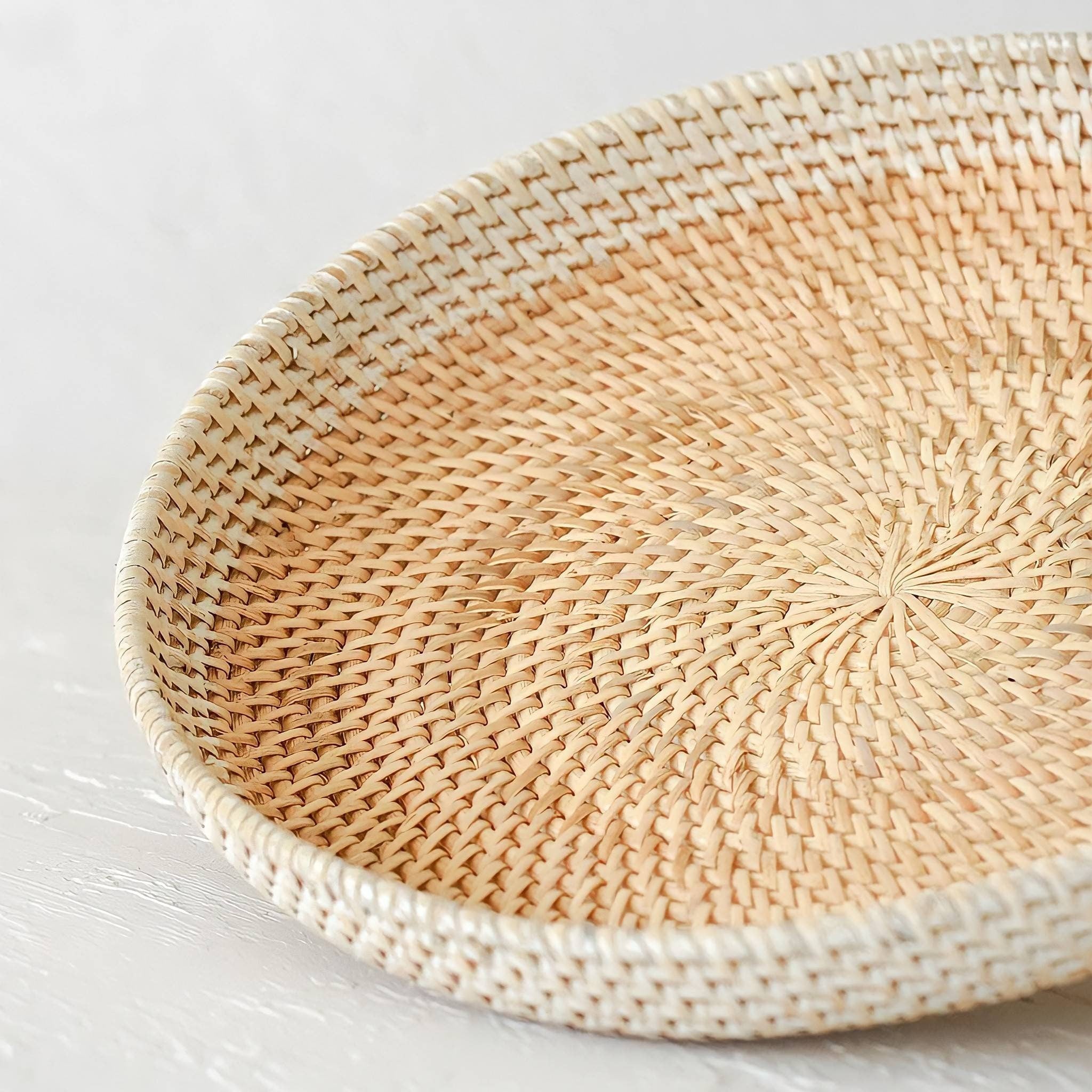 Two Tone Woven Round Rattan Tray, Perfume tray, Coffee Table Tray, Wicker Round Plate