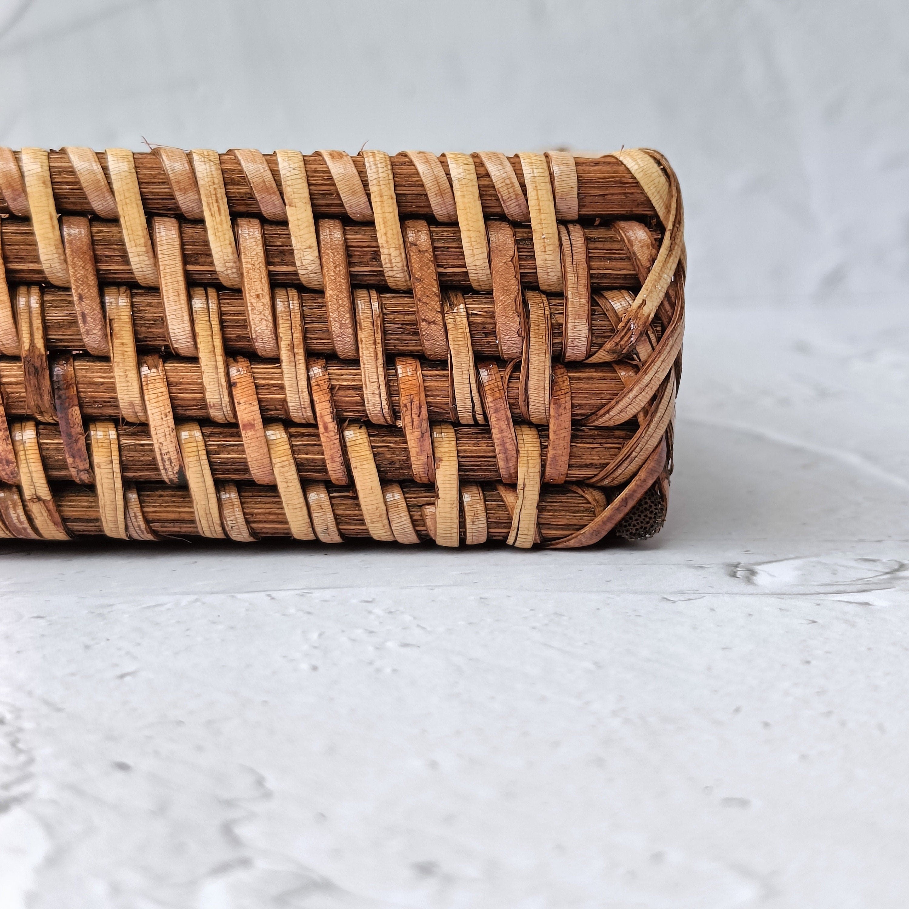 Aesthetic Dark Brown Woven Rattan Square Tray, Straw Serving Tray, Decorative Boho Tray for Table Decor