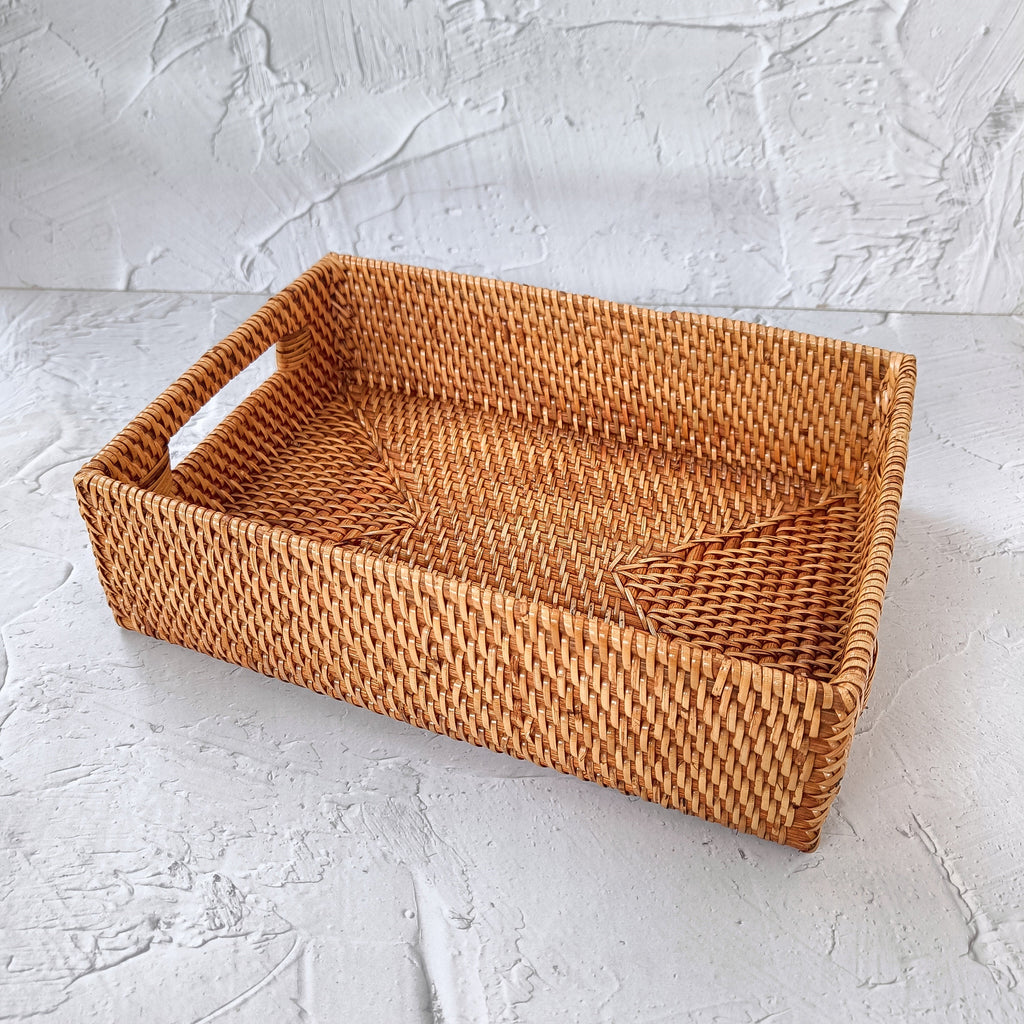 Woven Rattan Rectangle Storage Box, Rattan Tray, Straw Square Tray, Boho Natural Decorative Basket