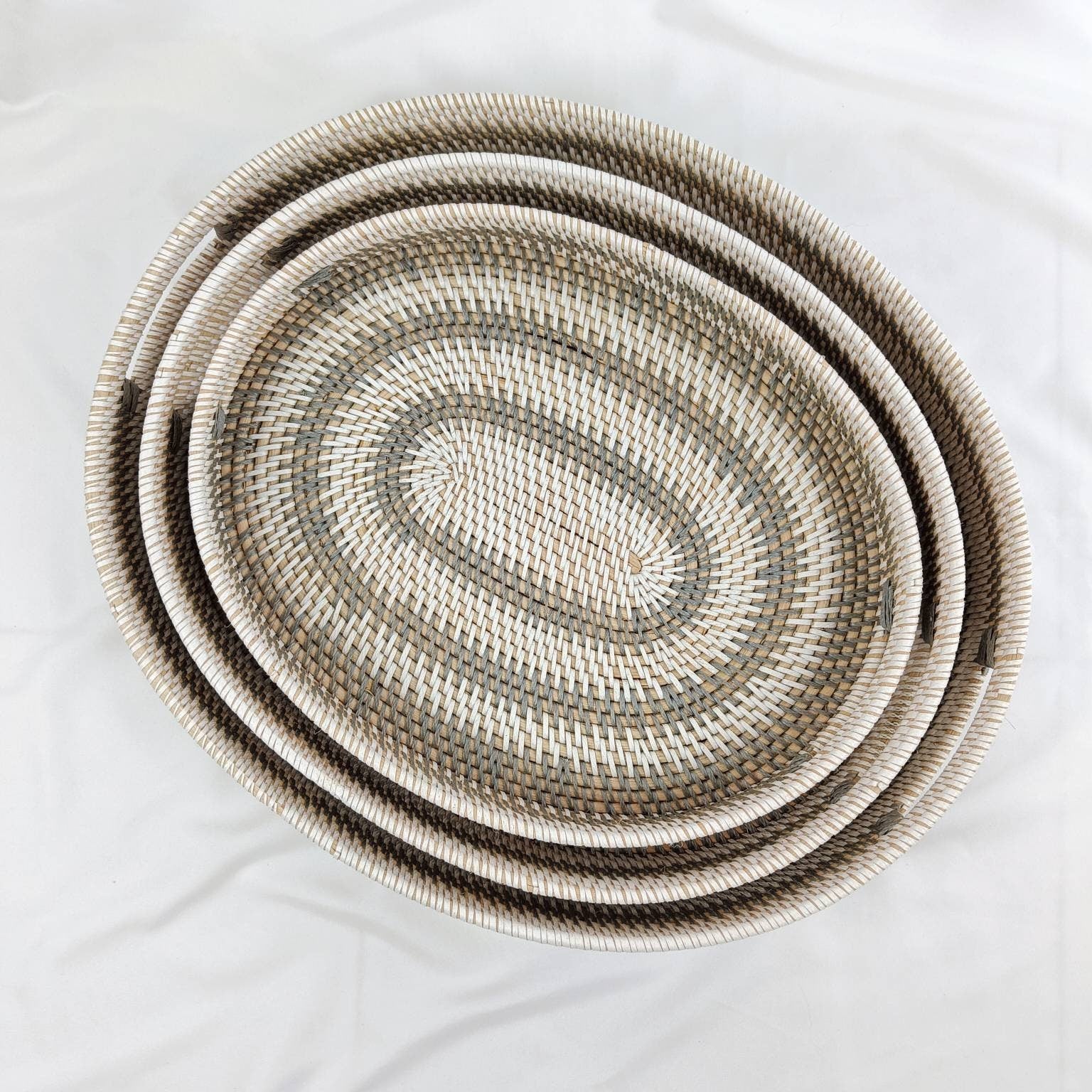 Three Tone Decorative Rattan Oval Tray (1 set), Housewarming Presents