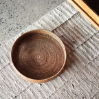 Handcrafted Dark Brown Round Rattan Tray With Handle, Coffee Table Tray, Wicker Boho Serving Tray For Table