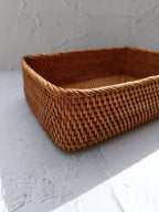 Handcrafted Rectangular Rattan Storage Box, Boho Straw Basket, Guest Towel Holder, Natural Home Decor