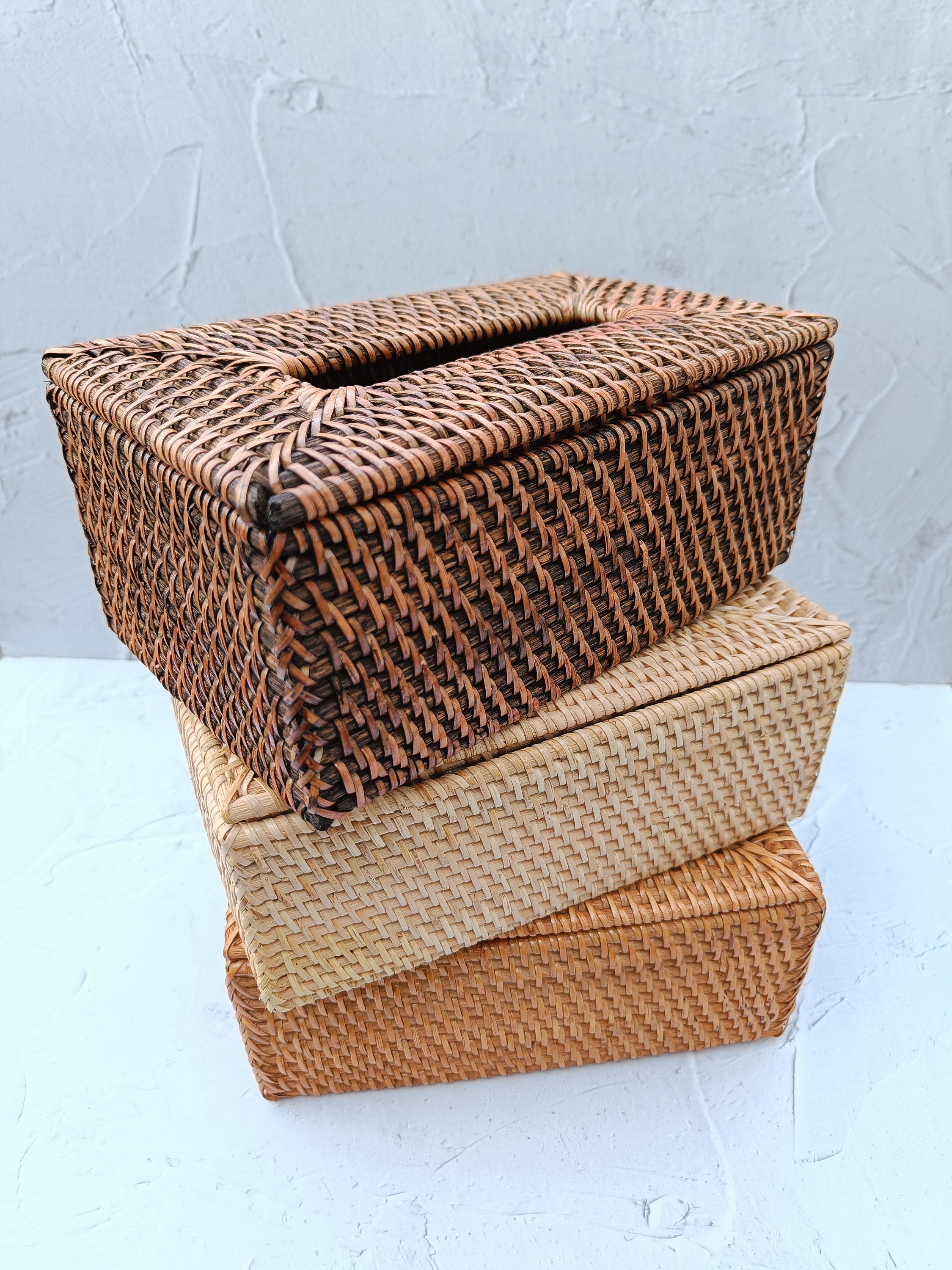 Handmade Rattan Tissue Box Cover - 3 Colors Option