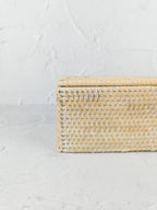 Handmade Rattan Tissue Box Cover, Whitewash Rectangular Design, Natural Boho Style Table Decor and Accessory