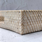 Serving Tray, White Wash Rectangular Rattan Tray With Cut Out Handle, Breakfast Tray