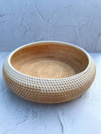 Handwoven Two Tone Round Rattan Bowl | Decorative Bowl | Fruit Basket | Round Boho Straw Serving Bowl for Table