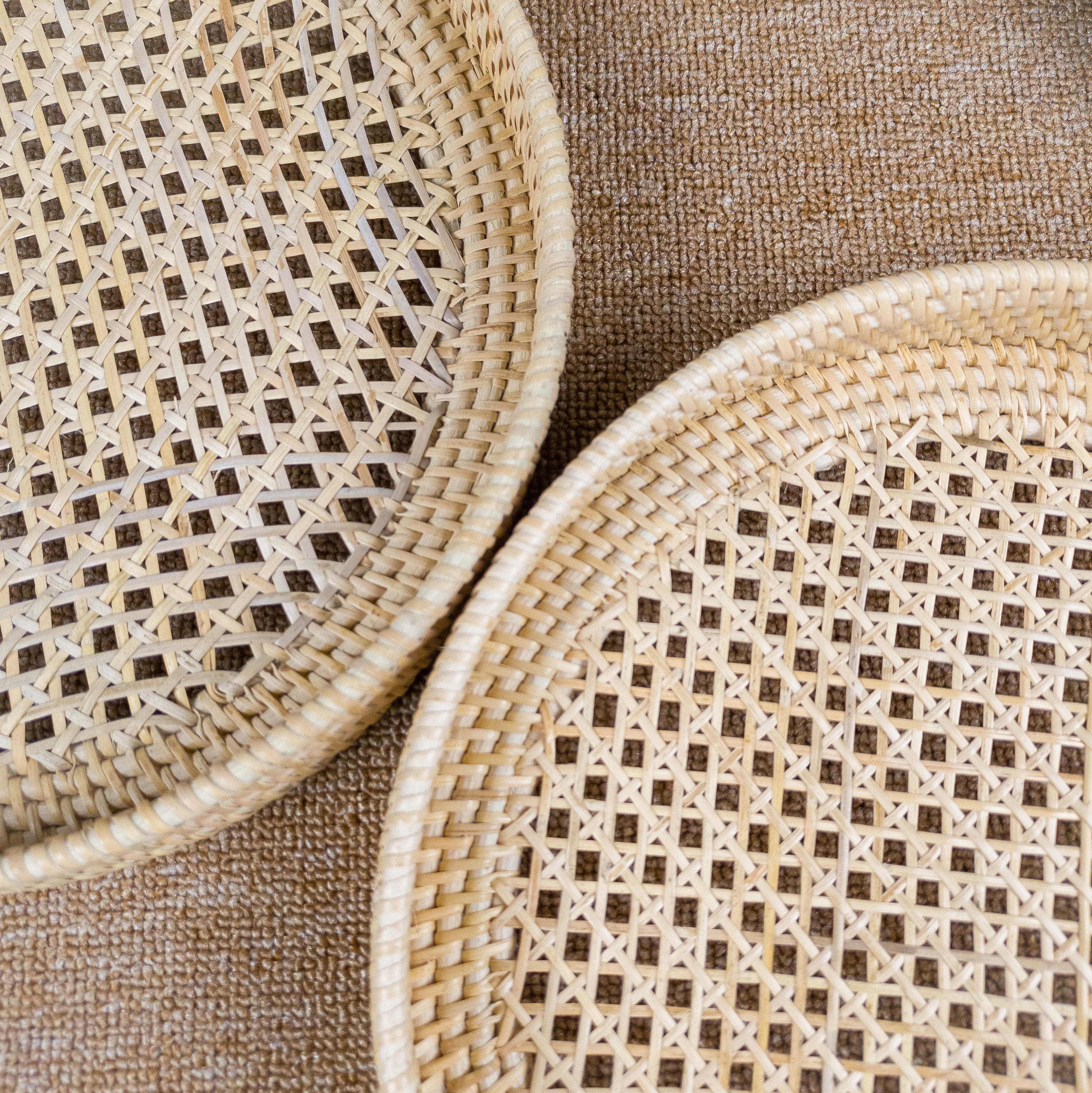 Natural Round Rattan Webbing Tray, Coffee Table Tray, Ottoman Tray, Wicker Boho Serving Tray For Table