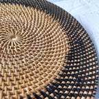 Two Tone Wicker Black and Natural Round Rattan Placemats | Rattan Coaster | Farmhouse Decoration | Boho Table Decor