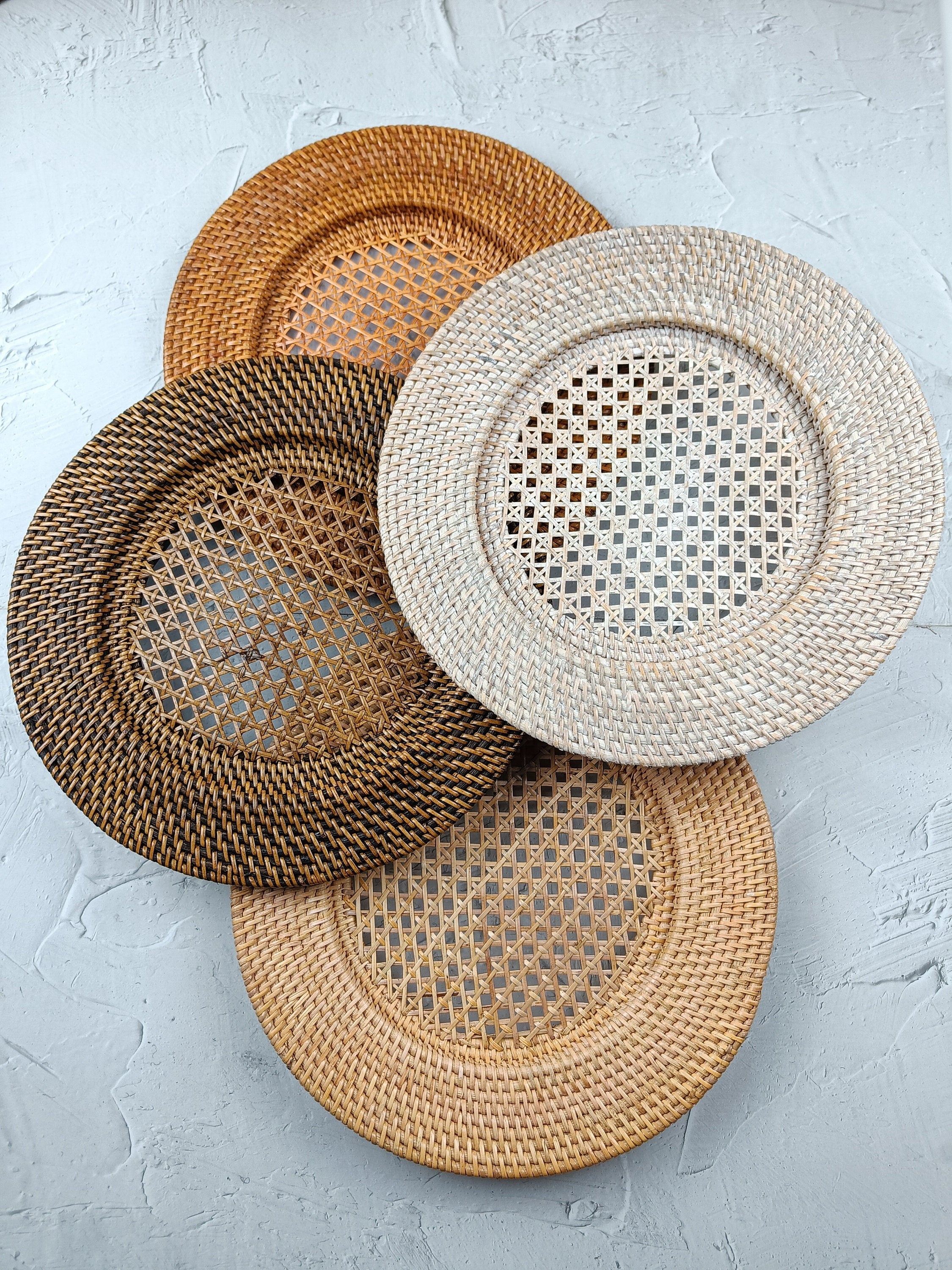 Set of 3 Rattan Charger Plates, Decorative Plate Set for Table Decor, Wedding Centerpieces and Decoration