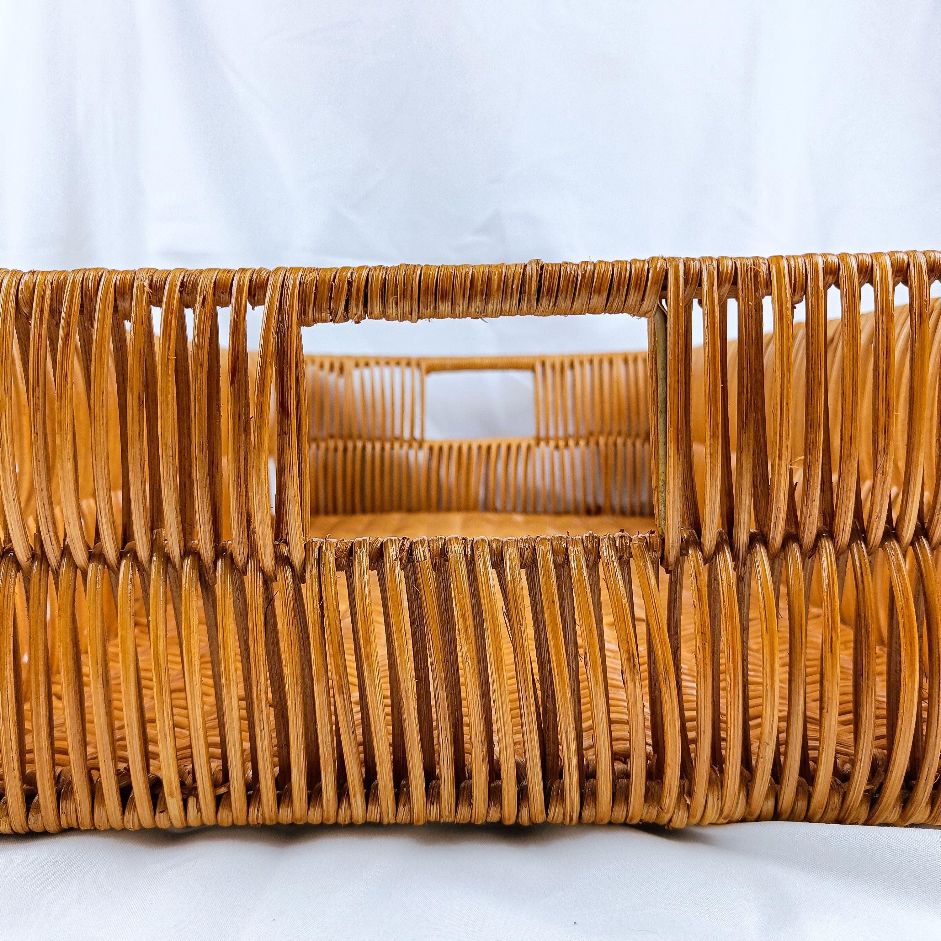 Handwoven Rattan Storage Solution with Iron Frame and Insert Handle, Wicker Shelf Basket