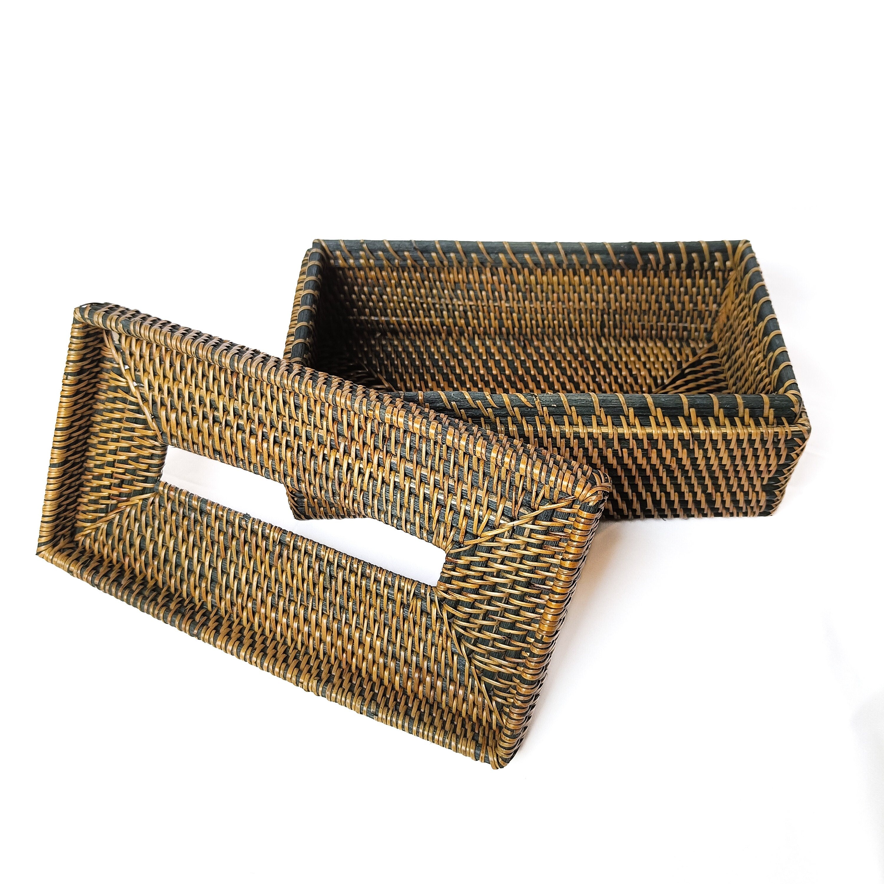 Vintage Style Black Rattan Tissue Box, Boho Table Decoration