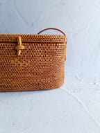 Handmade Bali Oval Rattan Bag With Leather Strap | Ata Bag | Straw Woven Bag | Bohemian Crossbody Bag