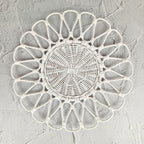 White Flower Shaped Rattan Placemat, Boho Hanging Wall Decoration, Rattan Charger Plates Set, Wedding Centerpiece