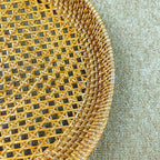 Brown Round Rattan Webbing Tray for Coffee Table, Ottoman Tray, Wicker Boho Decorative Tray