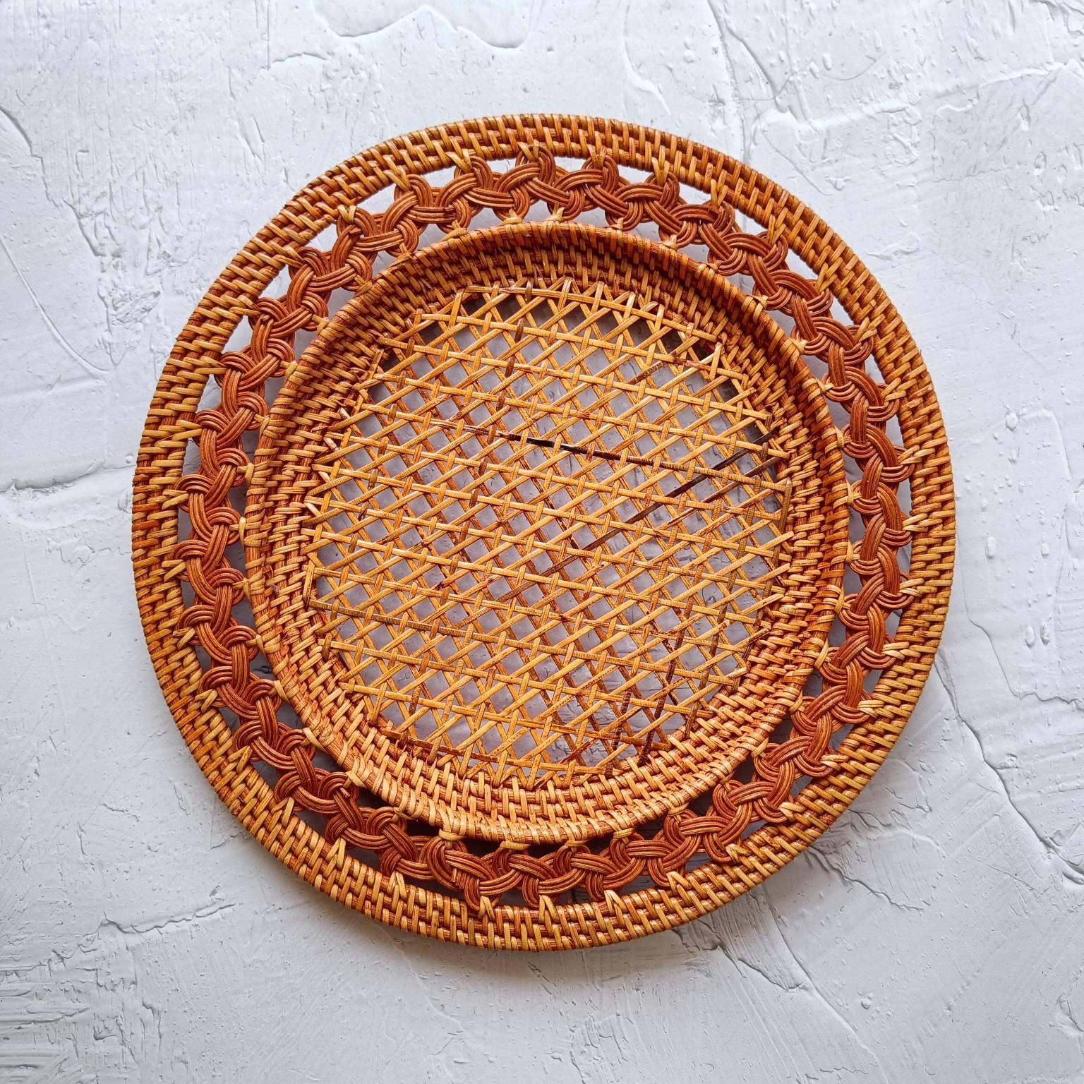 Set of 3 Handmade GENDIS Rattan Charger Plates, Decorative Plate Set for Table Decor, Wedding Centerpieces and Decoration