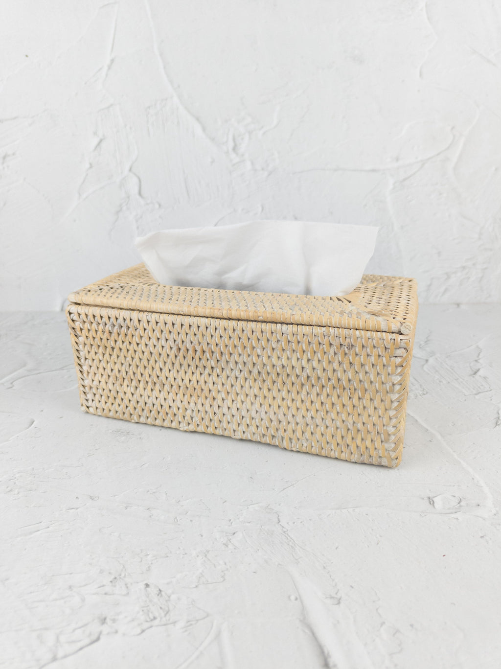 Handmade Rattan Tissue Box Cover, Whitewash Rectangular Design, Natural Boho Style Table Decor and Accessory