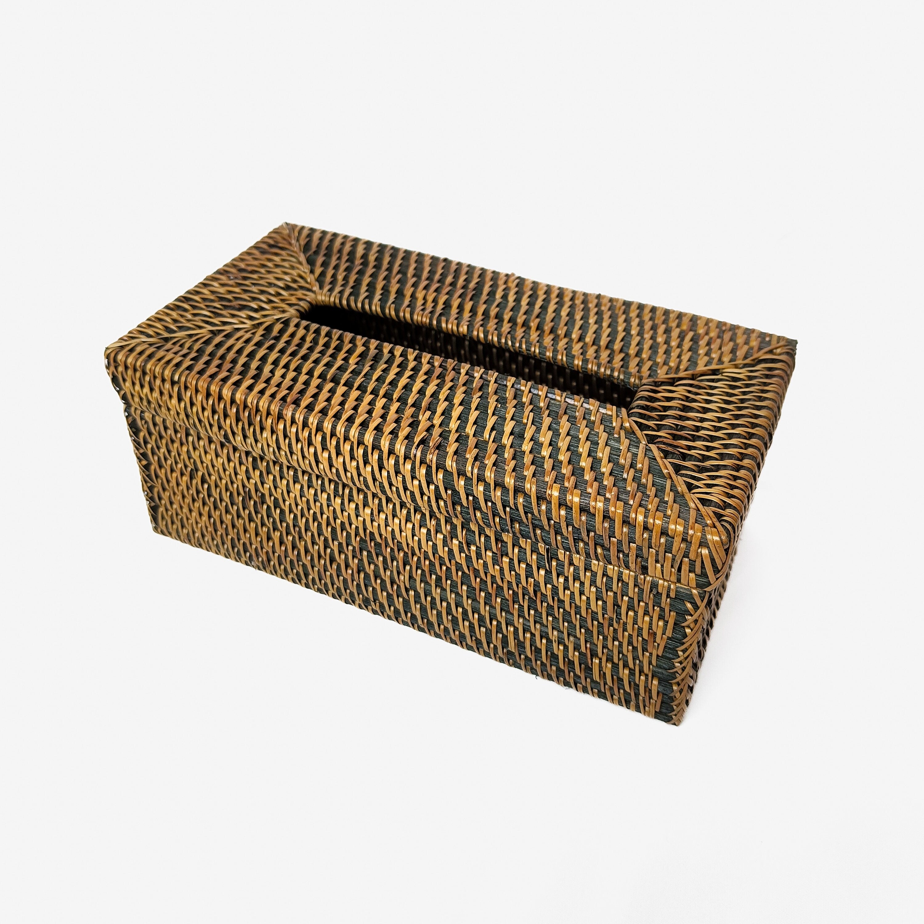 Vintage Style Black Rattan Tissue Box, Boho Table Decoration