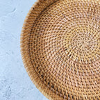 White Woven Round Rattan Tray, Coffee Table Tray, Round Boho Serving Tray for Table, Straw Serving Tray