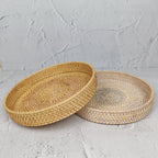 White Woven Round Rattan Tray, Coffee Table Tray, Round Boho Serving Tray for Table, Straw Serving Tray